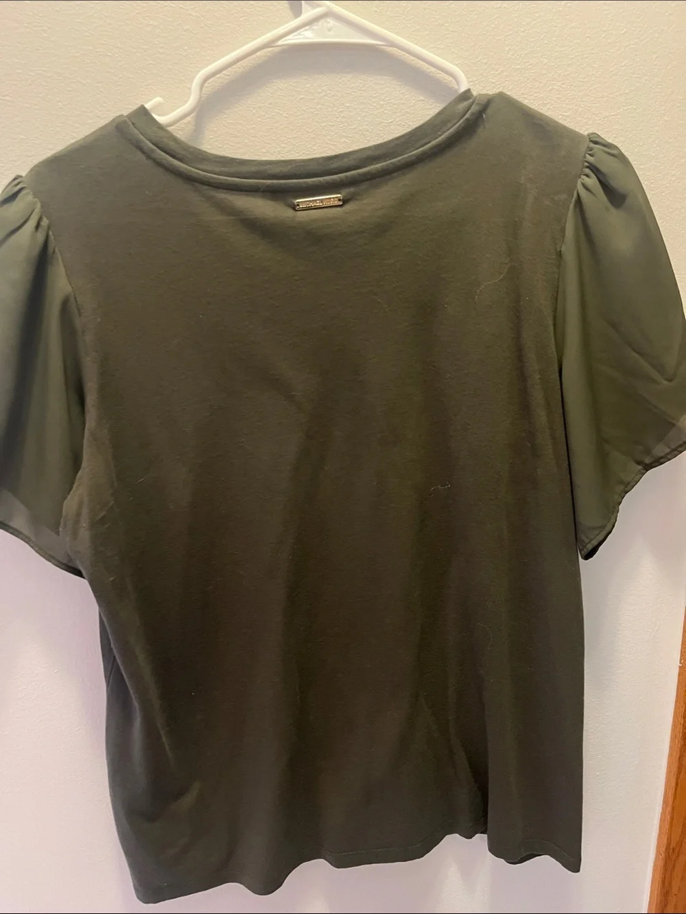 Michael Kors Dark Olive Layered Puff Sleeve Blouse